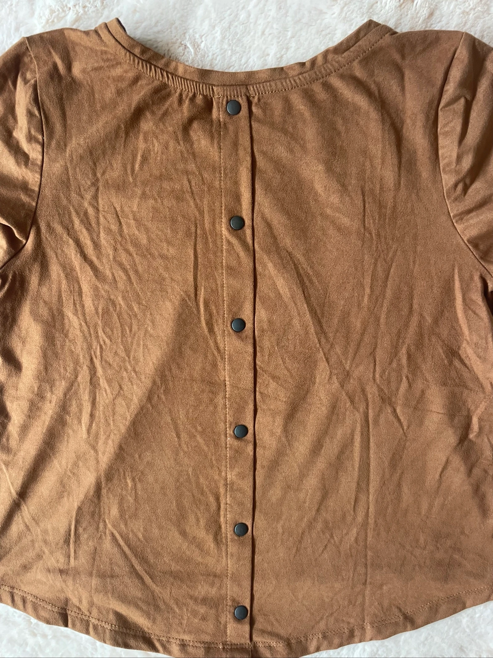Brown suede effect T-shirt Pimkie short sleeve with buttons on the back S – photo 3